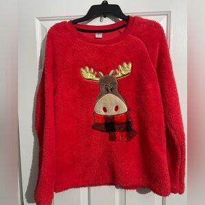Cozy Red Reindeer Fleece top